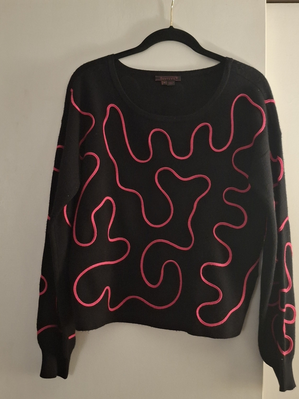 Fontana Women's Black Sweater with Pink Abstract Trim